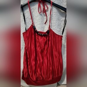 A.BYER Red Halter with bead accent top Size Med Like new